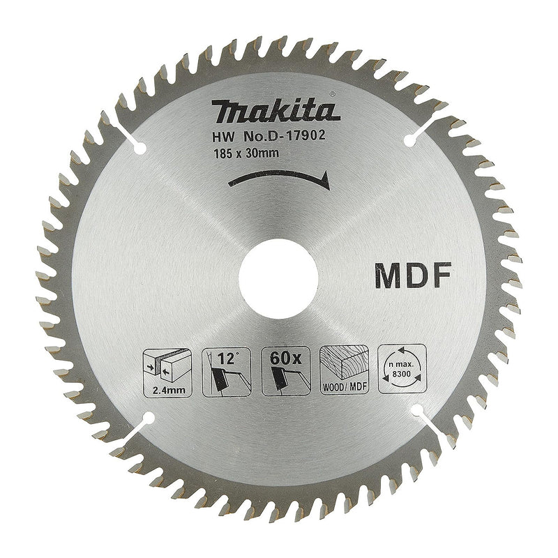 Lưỡi cưa gỗ TCT Makita dòng sản phẩm kinh tế đường kính 185mm, số răng từ 16-60 kiểu ATB và TCG, lỗ cốt 20mm và 30mm ( Cấp 2 sao )