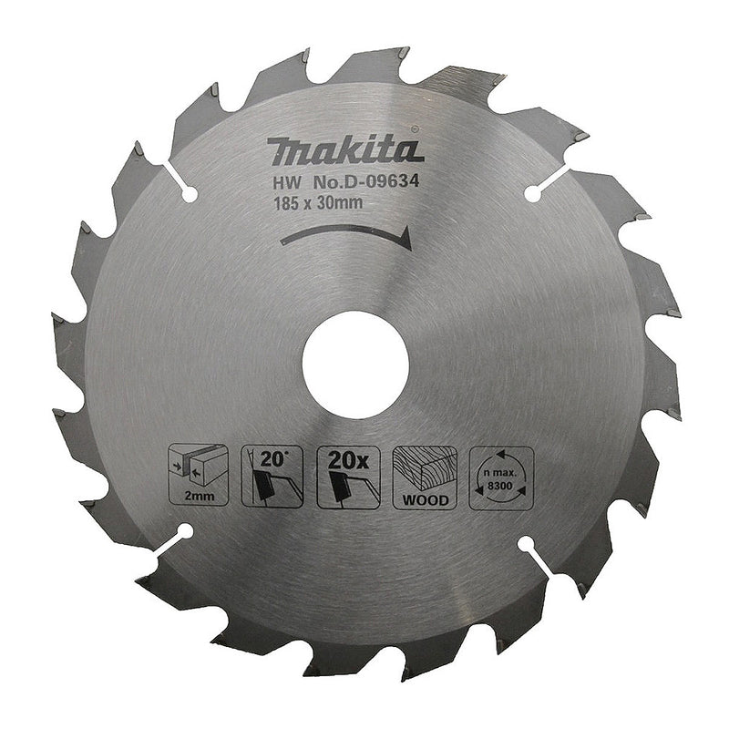 Lưỡi cưa gỗ TCT Makita dòng sản phẩm kinh tế đường kính 185mm, số răng từ 16-60 kiểu ATB và TCG, lỗ cốt 20mm và 30mm ( Cấp 2 sao )