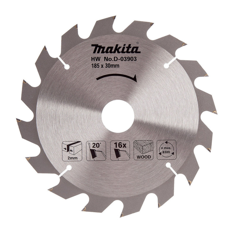 Lưỡi cưa gỗ TCT Makita dòng sản phẩm kinh tế đường kính 185mm, số răng từ 16-60 kiểu ATB và TCG, lỗ cốt 20mm và 30mm ( Cấp 2 sao )
