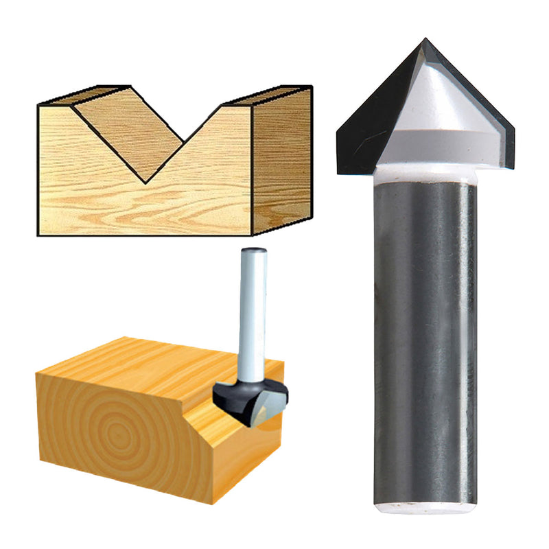 Mũi phay rãnh chữ V hệ mét Makita cốt 6mm, đường kính hiệu dụng từ 20mm-23mm ( Cấp 3 sao )