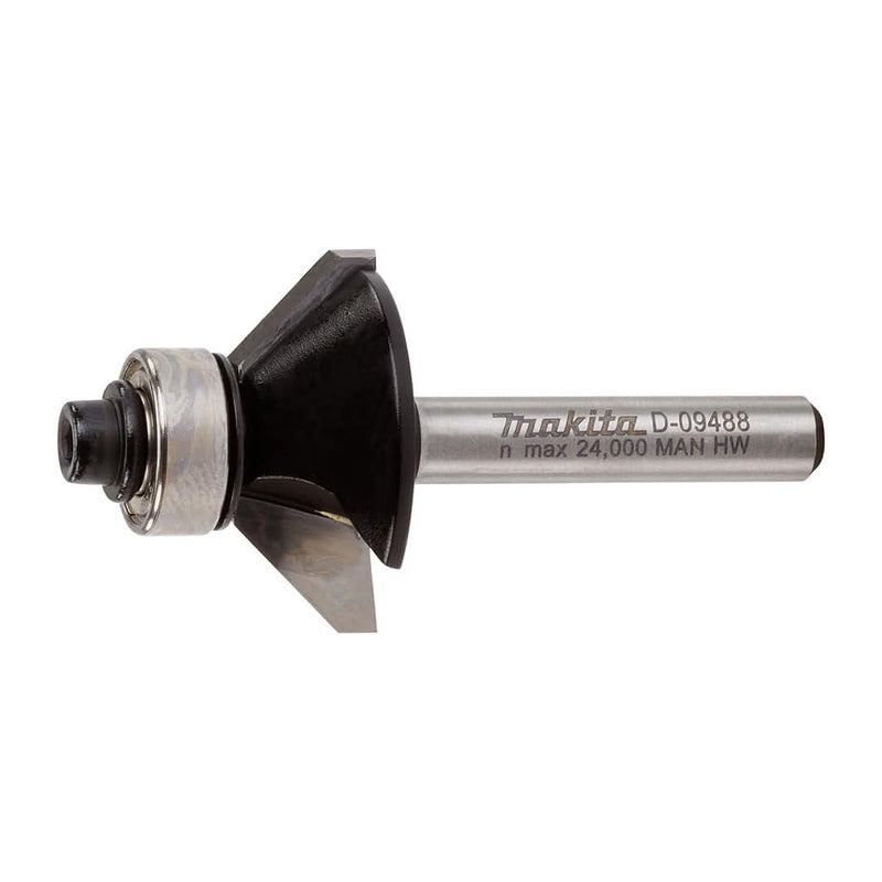 Mũi phay vát mép xiên có ổ bi hệ mét Makita cốt 6mm, đường kính hiệu dụng 23mm-26mm, góc vát từ 45°-60° ( Cấp 3 sao )