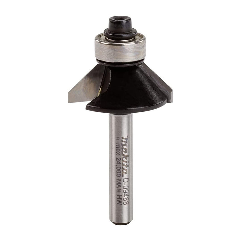 Mũi phay vát mép xiên có ổ bi hệ mét Makita cốt 6mm, đường kính hiệu dụng 23mm-26mm, góc vát từ 45°-60° ( Cấp 3 sao )