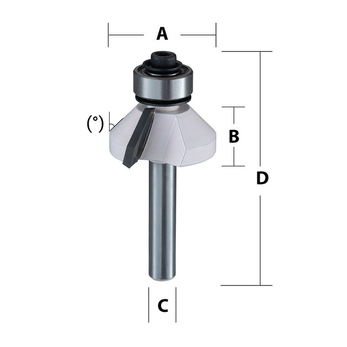 Mũi phay vát mép xiên có ổ bi hệ inch Makita cốt 1/4 inch, đường kính hiệu dụng từ 7/8 inch - 1-5/8 inch, góc vát từ 25°-45° ( Cấp 2 sao )