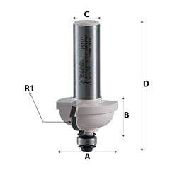 D-09553: Đường kính hiệu dụng (A): 22mm - Chiều dài mũi (B): 10mm - Chiều dài tổng thể (D): 42mm - Chiều dài cạnh bo (R1): 3mm
