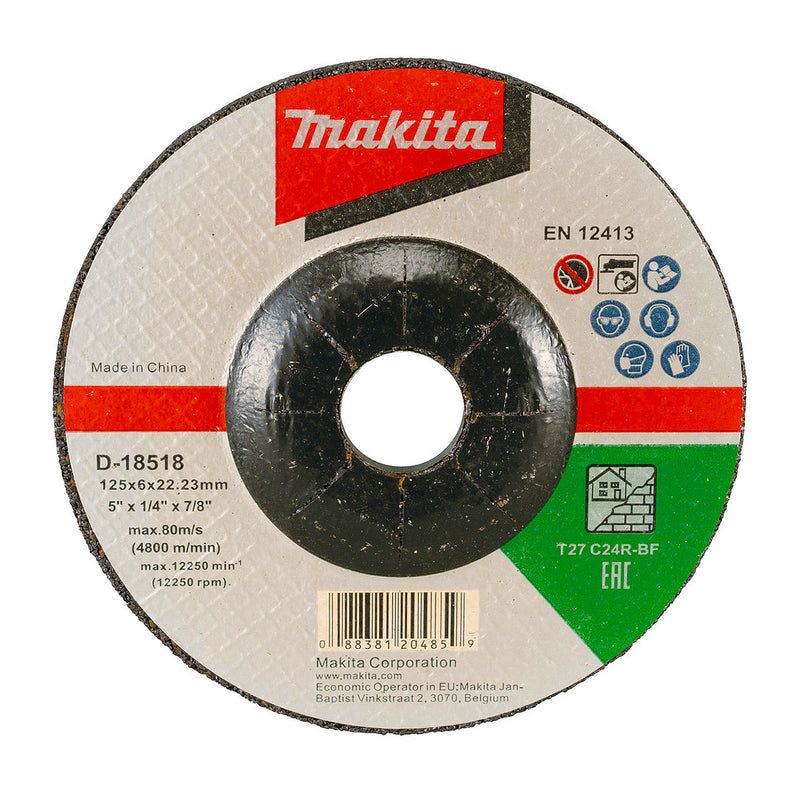 Đá mài gạch 125mm ( 5 inch ) Makita D-18518 dày 6mm, lỗ cốt 22.23mm ( 7/8 inch ) tâm trũng ( Cấp 2 sao )
