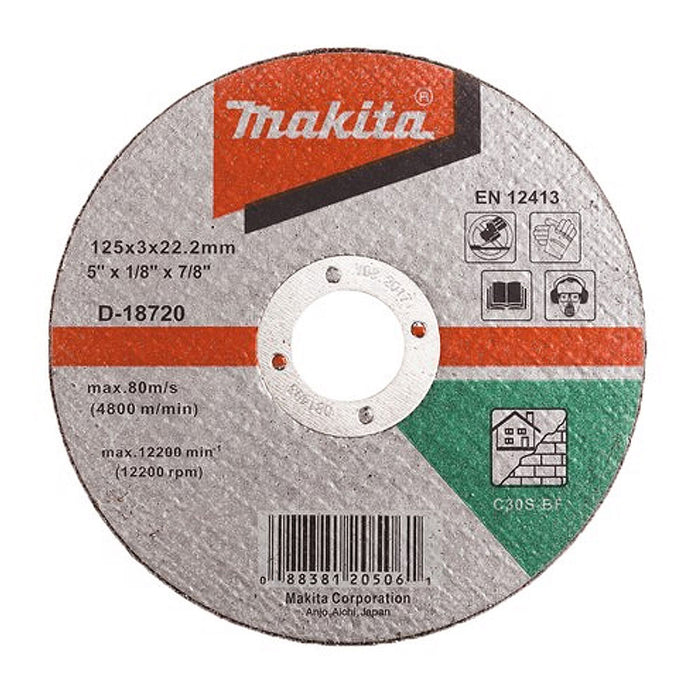 Đá cắt gạch 125mm ( 5 inch ) Makita D-18720 dày 3mm, lỗ cốt 22.23mm ( 7/8 inch ) đĩa phẳng ( Cấp 2 sao )