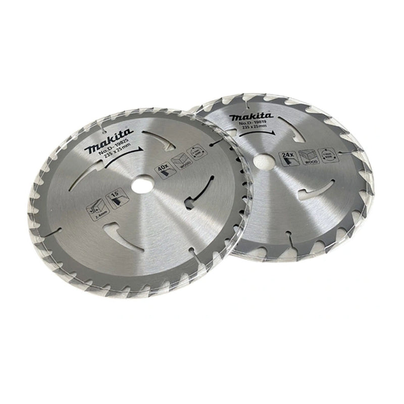 Hộp 2 lưỡi cưa gỗ TCT Makita D-21319 đường kính 235mm, 24 răng và 40 răng kiểu ATB lỗ cốt 25mm dùng cho máy cưa đĩa ( Cấp 2 sao )