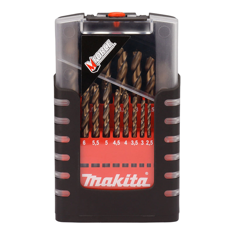 Bộ mũi khoan kim loại HSS M-Force 19 chi tiết Makita D-29876 kích thước từ 1mm - 10mm, đuôi trơn