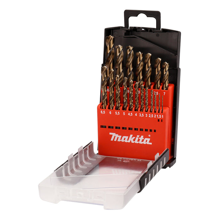 Bộ mũi khoan kim loại HSS M-Force 19 chi tiết Makita D-29876 kích thước từ 1mm - 10mm, đuôi trơn