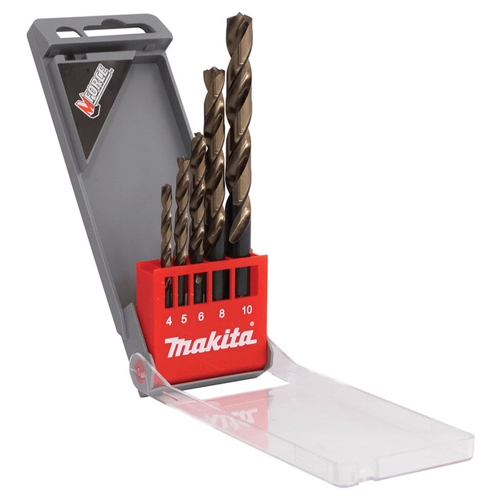 Bộ mũi khoan kim loại HSS M-Force 5 chi tiết Makita D-30508 kích thước từ 4mm - 10mm, đuôi trơn