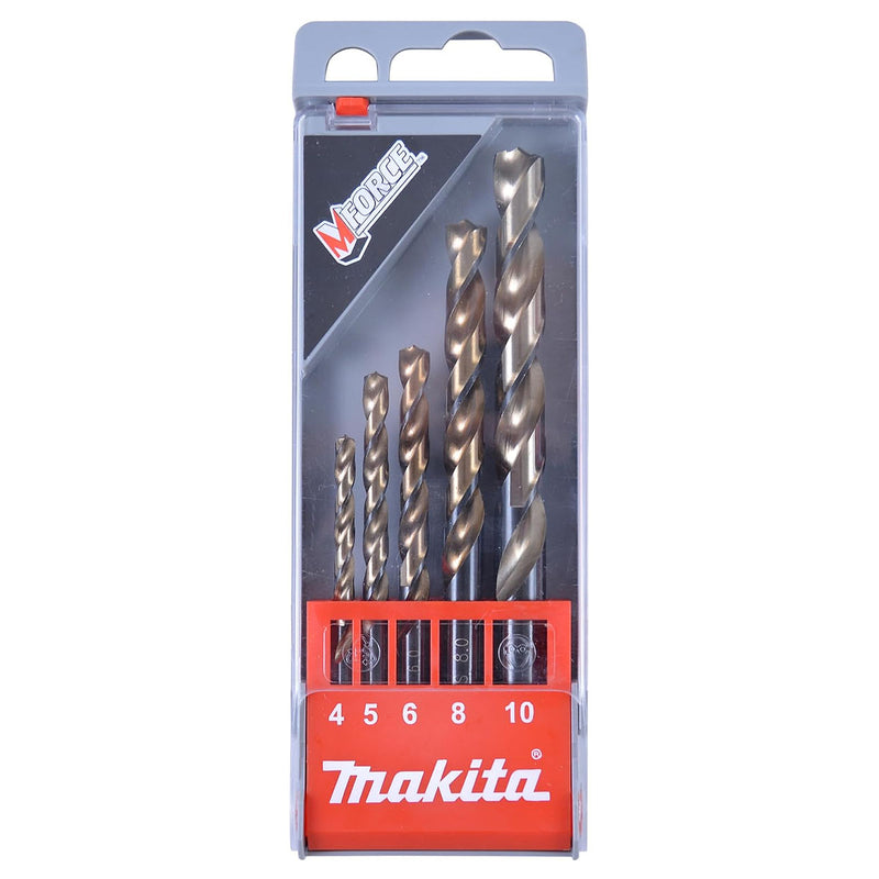 Bộ mũi khoan kim loại HSS M-Force 5 chi tiết Makita D-30508 kích thước từ 4mm - 10mm, đuôi trơn