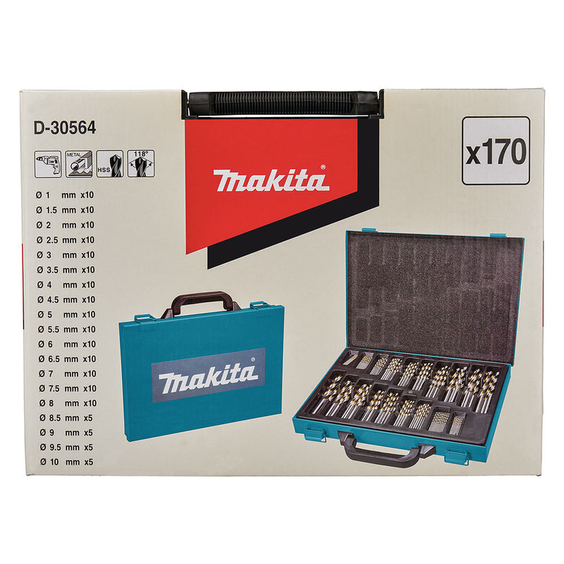Bộ mũi khoan kim loại HSS-TiN 170 chi tiết Makita D-30564 kích thước từ 1mm - 10mm, đuôi trơn
