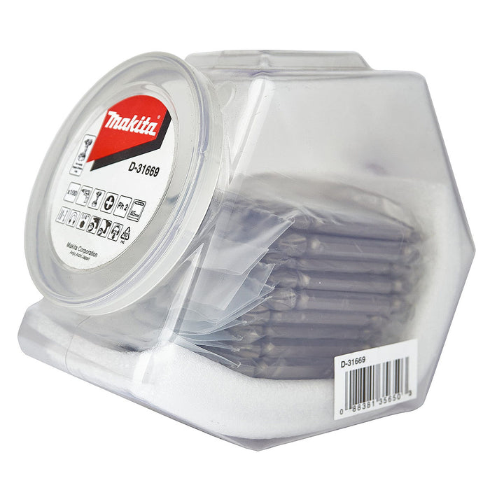 Hộp 100 mũi vặn vít 2 đầu bake Makita D-31669 kích thước PH2 x 65mm, đuôi lục giác 6.35mm (1/4 inch)