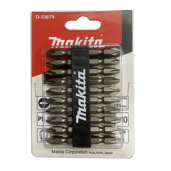 Mũi vít 2 đầu PH2 x 65mm, có nam châm MAKITA D-33679 (10 cái/vỉ)