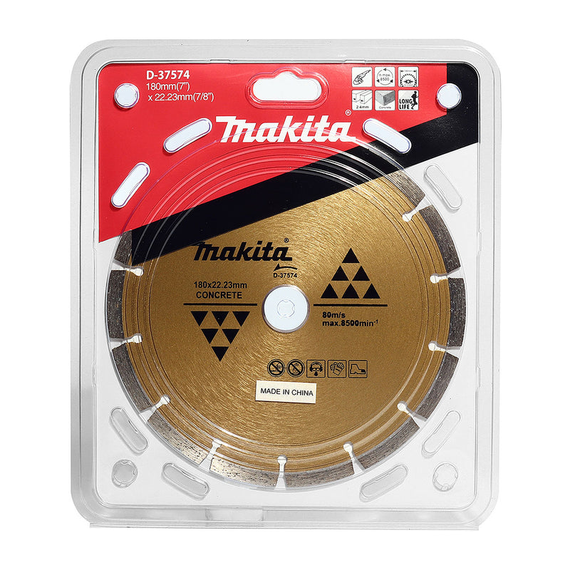 Lưỡi cắt kim cương 180mm kiểu răng phần đoạn Makita dùng cho bê tông, lỗ cốt 22.23mm, cắt khô ( Cấp 2 sao )