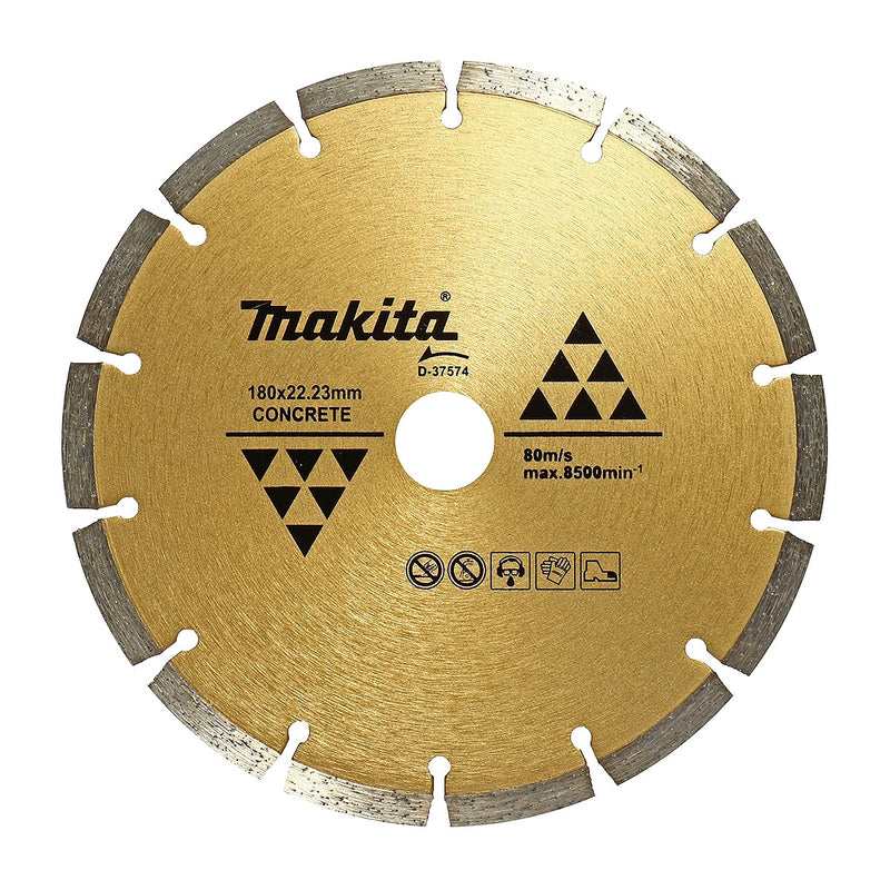 Lưỡi cắt kim cương 180mm kiểu răng phần đoạn Makita dùng cho bê tông, lỗ cốt 22.23mm, cắt khô ( Cấp 2 sao )