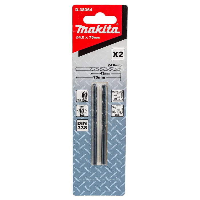 Vĩ 2 mũi khoan kim loại HSS-R Makita kích thước từ 1mm-4mm, đuôi trơn