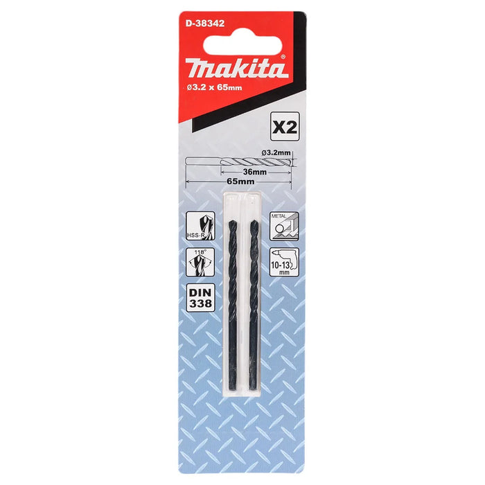 Vĩ 2 mũi khoan kim loại HSS-R Makita kích thước từ 1mm-4mm, đuôi trơn