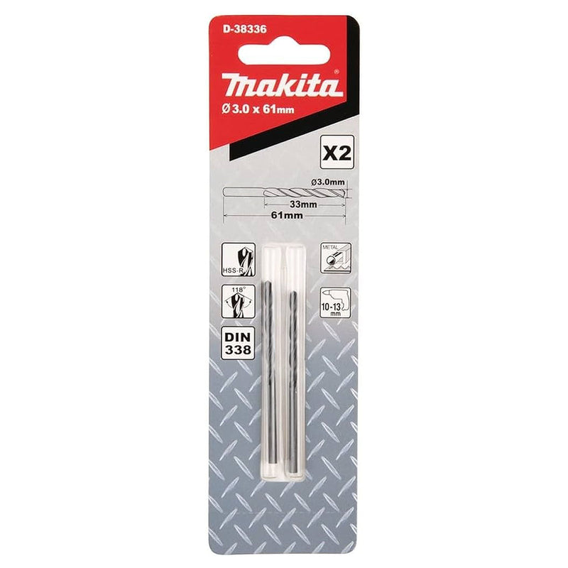 Vĩ 2 mũi khoan kim loại HSS-R Makita kích thước từ 1mm-4mm, đuôi trơn