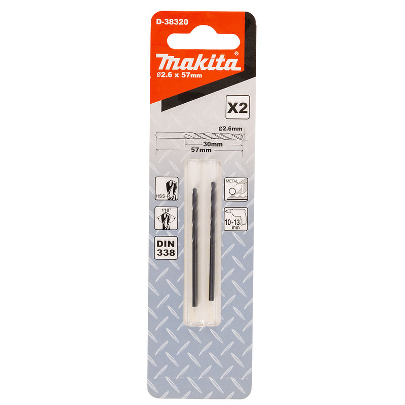 Vĩ 2 mũi khoan kim loại HSS-R Makita kích thước từ 1mm-4mm, đuôi trơn