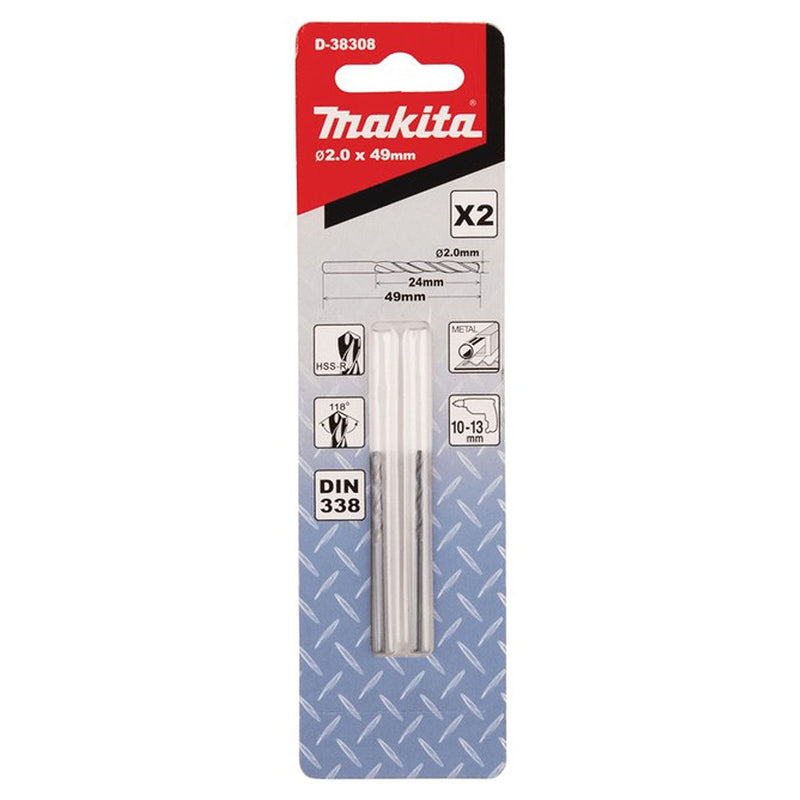 Vĩ 2 mũi khoan kim loại HSS-R Makita kích thước từ 1mm-4mm, đuôi trơn