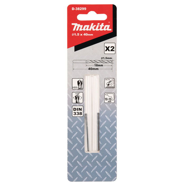 Vĩ 2 mũi khoan kim loại HSS-R Makita kích thước từ 1mm-4mm, đuôi trơn