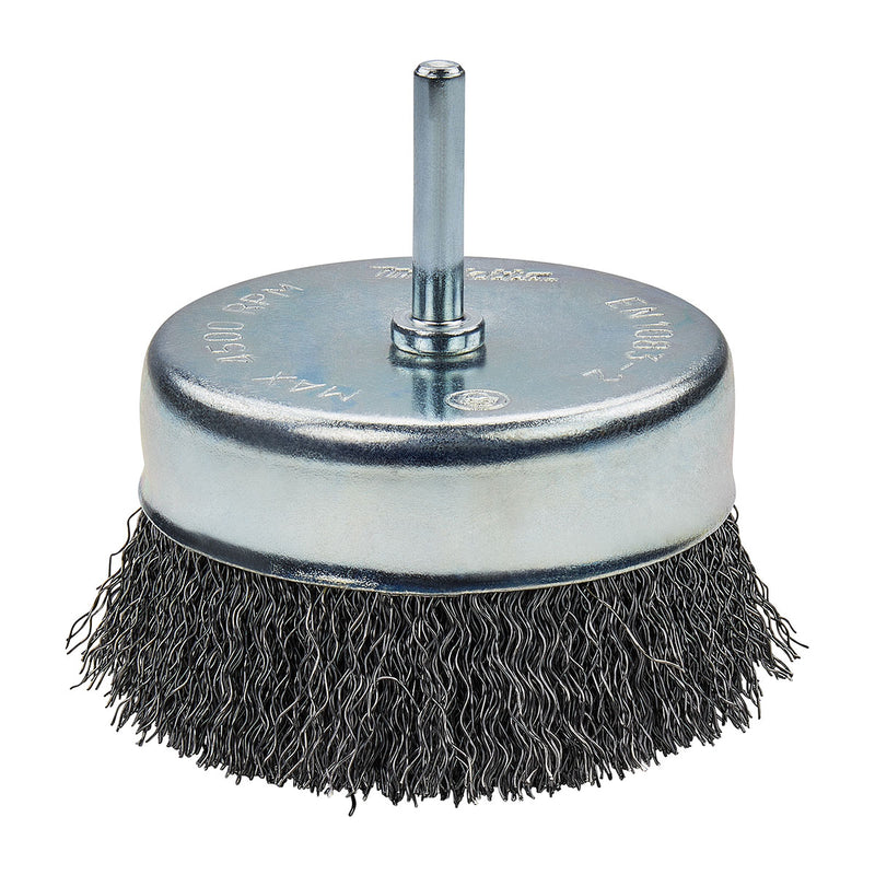 Chổi cước kim loại hình chén sợi thép thẳng Makita đường kính từ 38mm-80mm, trục cốt 6mm dùng cho máy khoan ( Cấp 2 sao )