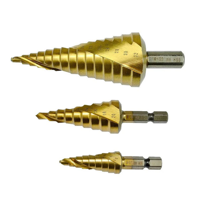 Bộ mũi khoan tháp xoắn ốc 3 chi tiết Makita D-41872 kích thước từ 4mm - 32mm, đuôi lục giác 6.35mm ( 1/4 inch )