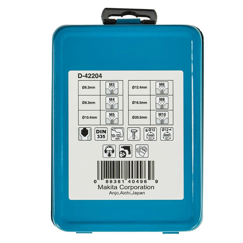 Bộ mũi vát lỗ 3 lưỡi cắt 90° 6 chi tiết Makita D-42204 kích thước từ 6.3mm - 20.5mm, đuôi trơn