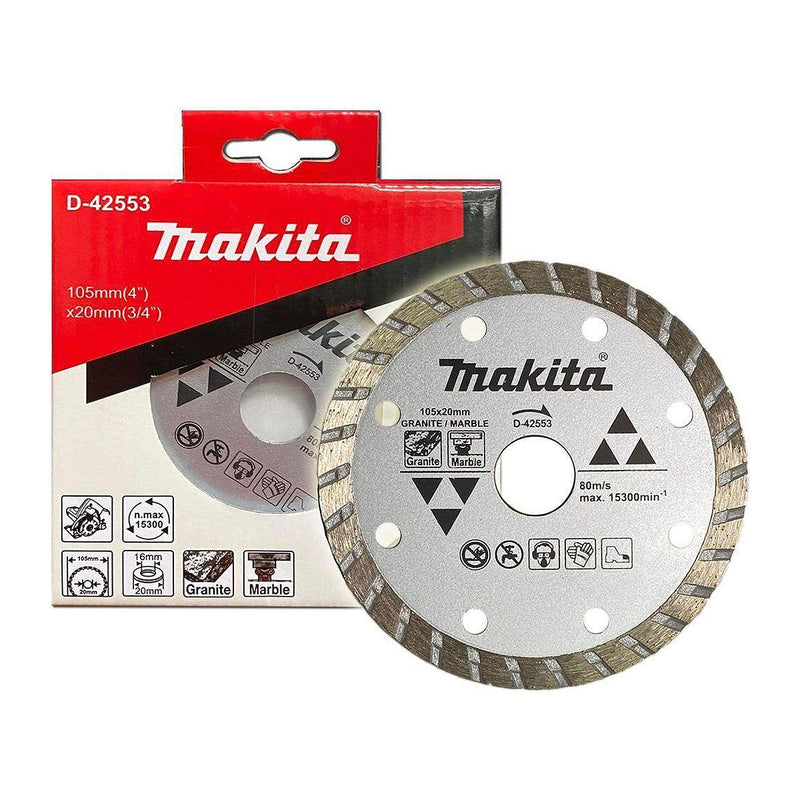 Lưỡi cắt kim cương 105mm kiểu răng gợn sóng Makita D-42553 dùng cho đá hoa cương, đá cẩm thạch, lỗ cốt 20mm cắt khô ( Cấp 1 sao )