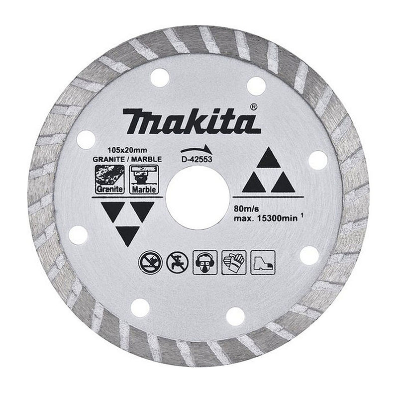 Lưỡi cắt kim cương 105mm kiểu răng gợn sóng Makita D-42553 dùng cho đá hoa cương, đá cẩm thạch, lỗ cốt 20mm cắt khô ( Cấp 1 sao )