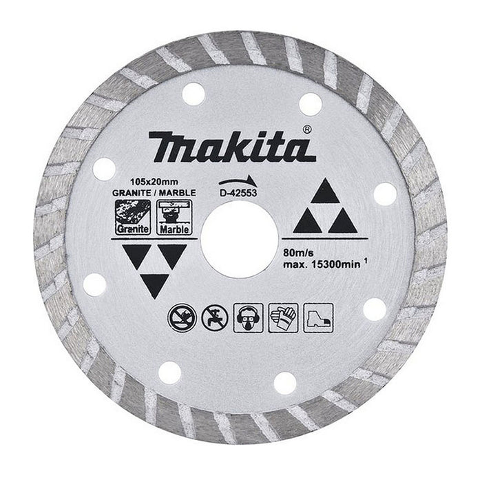 Lưỡi cắt kim cương 105mm kiểu răng gợn sóng Makita D-42553 dùng cho đá hoa cương, đá cẩm thạch, lỗ cốt 20mm cắt khô ( Cấp 1 sao )