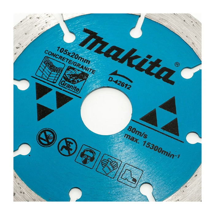 Lưỡi cắt kim cương 105mm kiểu răng phân đoạn Makita dùng cho bê tông, lỗ cốt 20mm ( Cấp 1 sao )