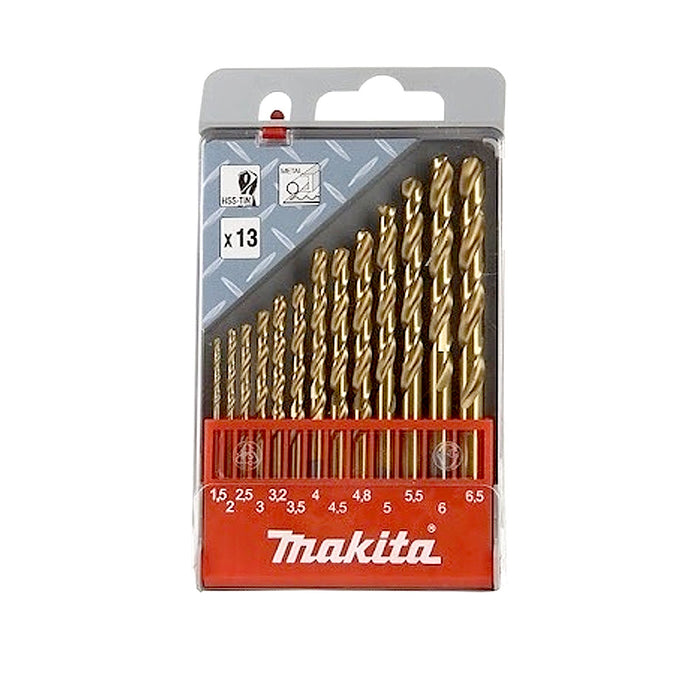 Bộ mũi khoan kim loại HSS-TiN 13 chi tiết Makita D-43577 kích thước từ 1.5mm - 6.5mm, đuôi trơn