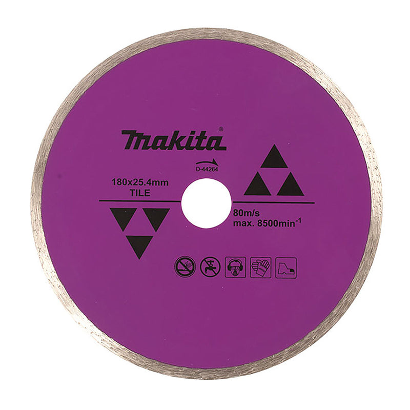 Lưỡi cắt kim cương 180mm kiểu mép phẳng Makita D-44264 dùng cho gạch gốm lỗ cốt 25.4mm, cắt nước ( Cấp 1 sao )