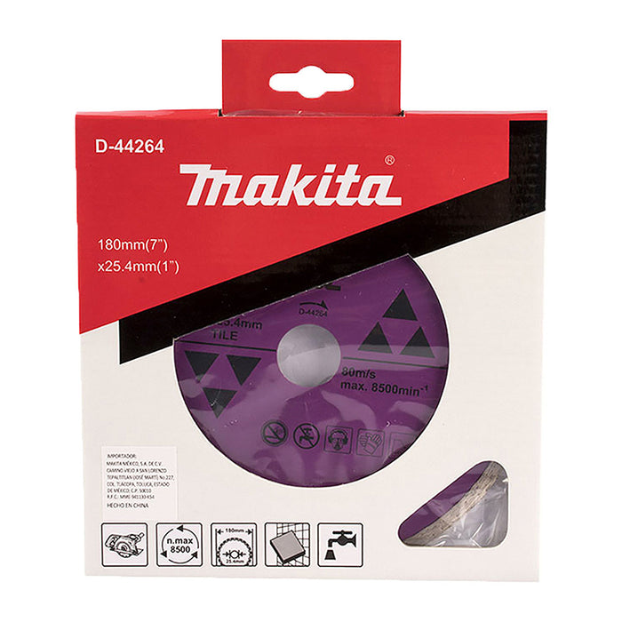 Lưỡi cắt kim cương 180mm kiểu mép phẳng Makita D-44264 dùng cho gạch gốm lỗ cốt 25.4mm, cắt nước ( Cấp 1 sao )
