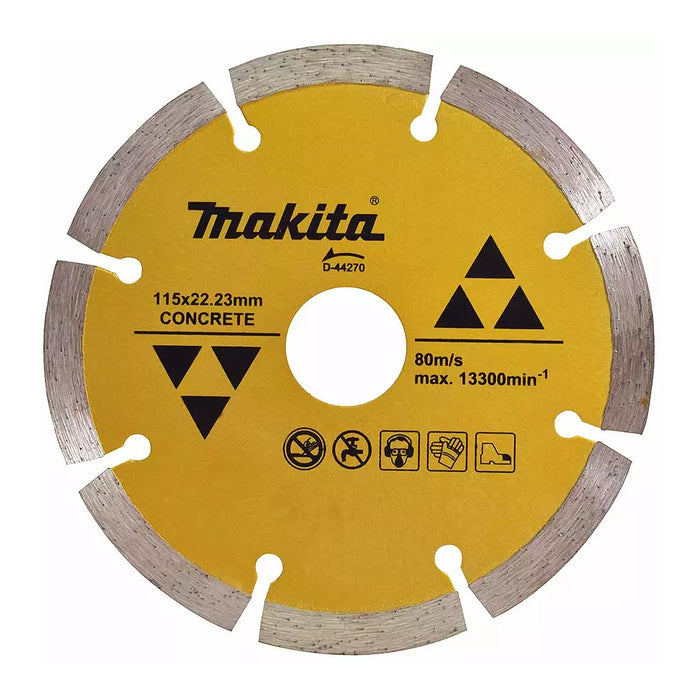 Lưỡi cắt kim cương 115mm kiểu răng phân đoạn Makita D-44270 dùng cho bê tông, lỗ cốt 22.23mm, cắt khô ( Cấp 2 sao )