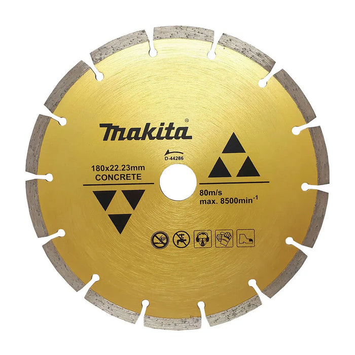 Lưỡi cắt kim cương 180mm kiểu răng phần đoạn Makita dùng cho bê tông, lỗ cốt 22.23mm, cắt khô ( Cấp 2 sao )