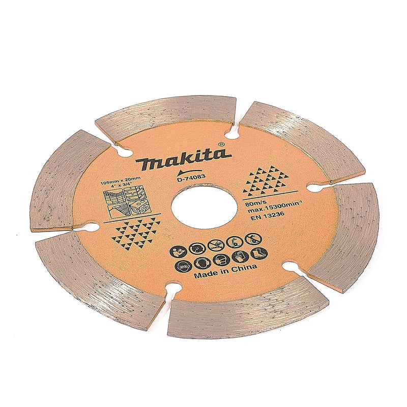 Lưỡi cắt kim cương 105mm kiểu răng phân đoạn Makita dùng cho bê tông, gạch, đá lỗ cốt 20mm, cắt khô & nước đạt tiêu chuẩn EN13236 ( Cấp 3 sao )