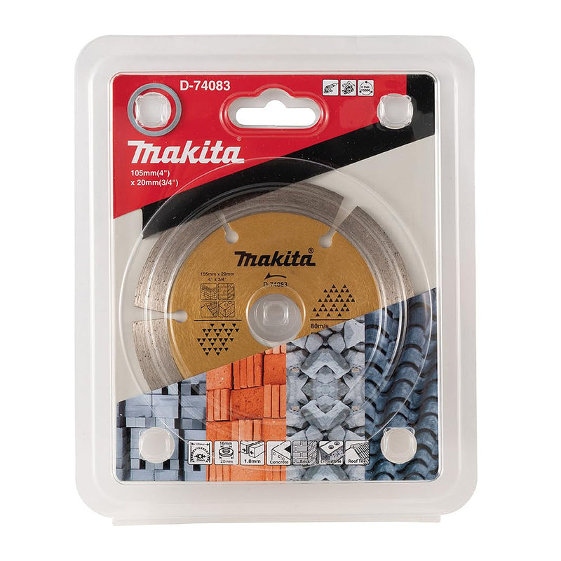 Lưỡi cắt kim cương 105mm kiểu răng phân đoạn Makita dùng cho bê tông, gạch, đá lỗ cốt 20mm, cắt khô & nước đạt tiêu chuẩn EN13236 ( Cấp 3 sao )