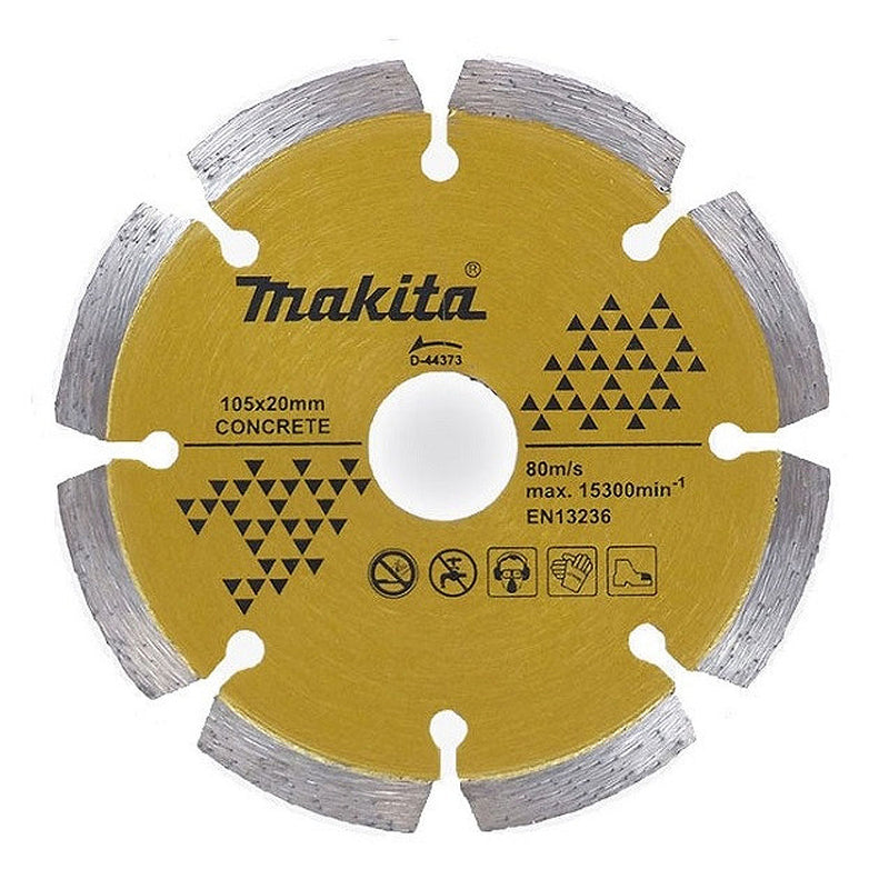 Lưỡi cắt kim cương 105mm kiểu răng phân đoạn Makita dùng cho bê tông, gạch, đá lỗ cốt 20mm, cắt khô & nước đạt tiêu chuẩn EN13236 ( Cấp 3 sao )