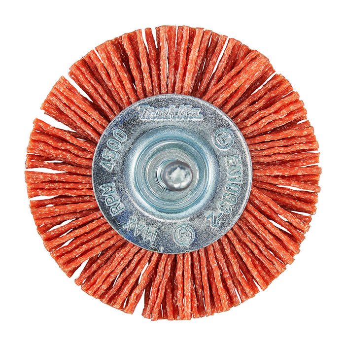 Chổi nylon hình bánh xe Makita đường kính 63mm, trục cốt 6mm, loại đánh thô và đánh hoàn thiện mịn đẹp dùng cho máy khoan ( Cấp 2 sao )