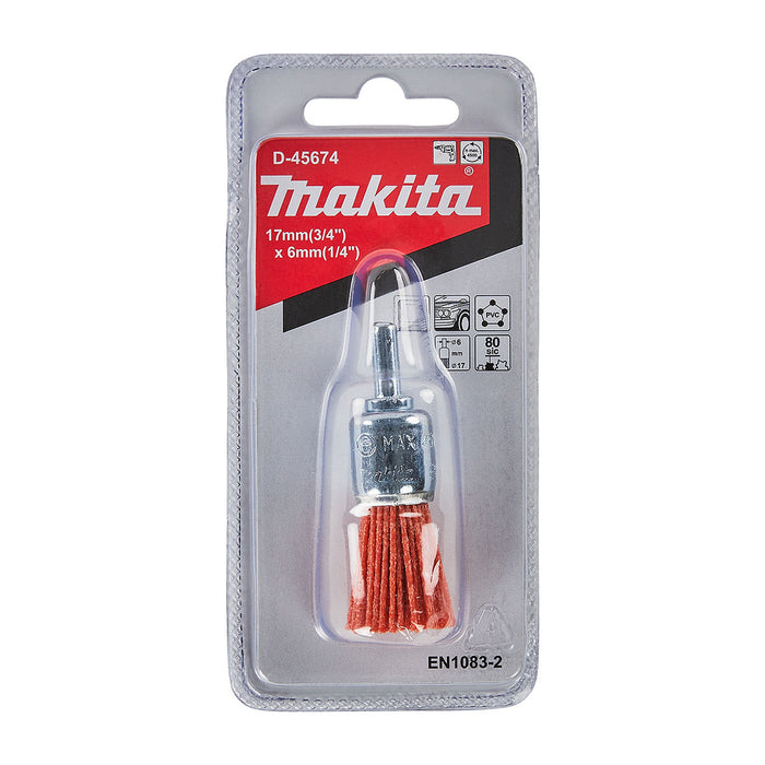 Chổi nylon Makita đường kính 17mm, trục cốt 6mm loại đánh thô và đánh hoàn thiện mịn, đẹp dùng cho máy khoan ( Cấp 2 sao )