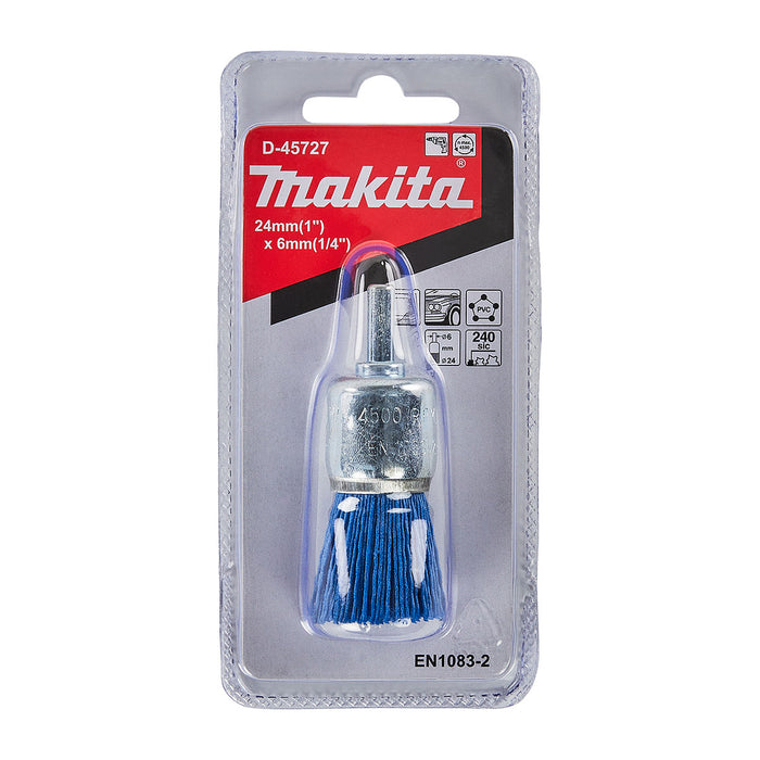 Chổi nylon Makita đường kính 24mm, trục cốt 6mm loại đánh thô và đánh hoàn thiện mịn, đẹp dùng cho máy khoan ( Cấp 2 sao )