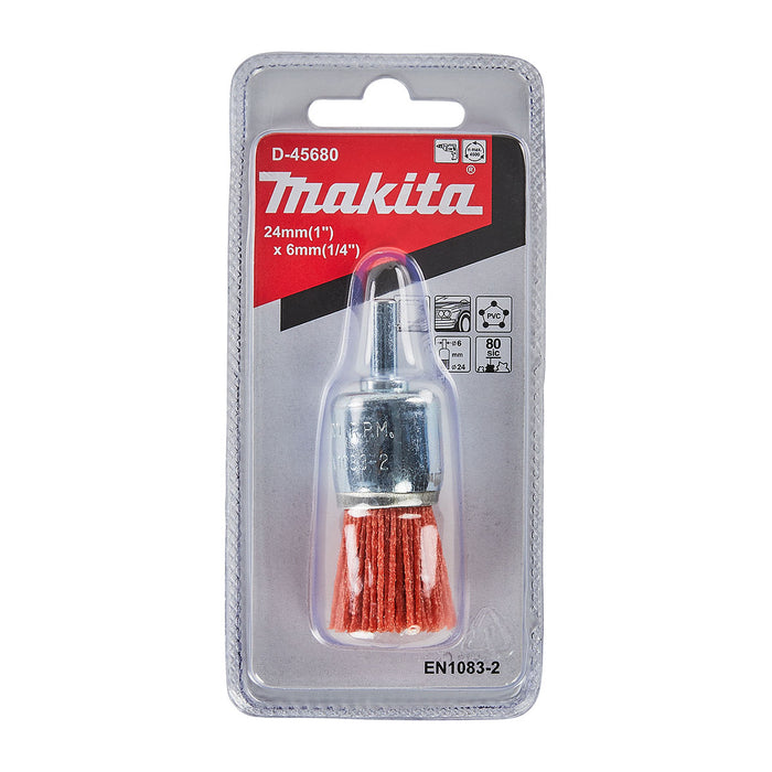 Chổi nylon Makita đường kính 24mm, trục cốt 6mm loại đánh thô và đánh hoàn thiện mịn, đẹp dùng cho máy khoan ( Cấp 2 sao )