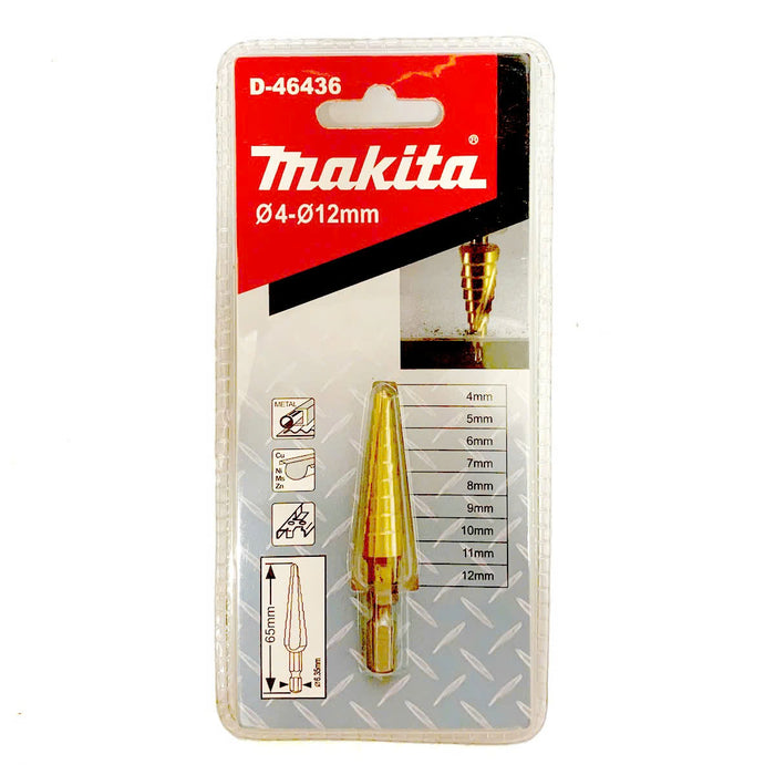 Mũi khoan tháp rãnh thẳng Makita đuôi lục giác 6.35mm ( 1/4 inch ) bề mặt phủ Ti-tan, đường kính từ 4mm-20mm