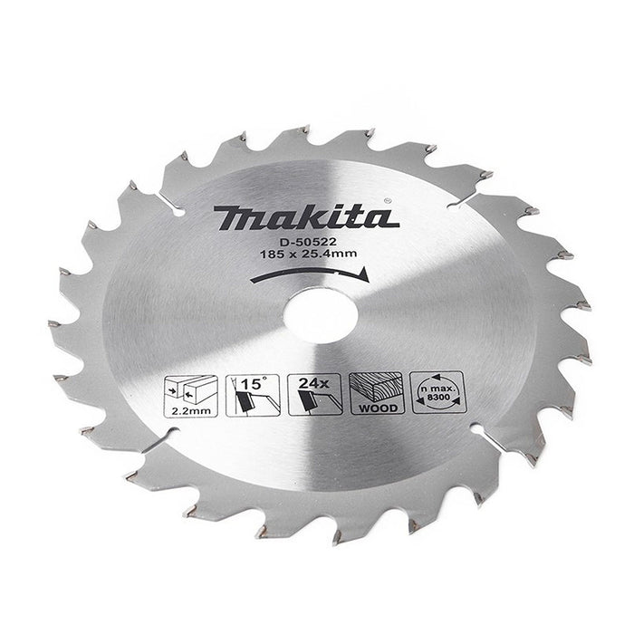 Hộp 10 lưỡi cưa gỗ TCT Makita D-50522-10 đường kính 185mm, 24 răng kiểu ATB, lỗ cốt 25.4mm dùng cho máy cưa đĩa ( Cấp 1 sao )