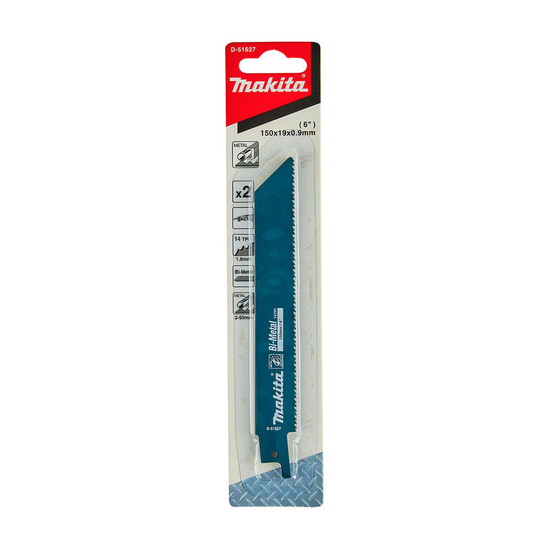 Vĩ 2 lưỡi cưa kiếm Bi-Metal Makita D-51627 dòng sản phẩm kinh tế dùng cho kim loại, số răng 14 TPI chiều dài 150mm ( Cấp 2 sao )