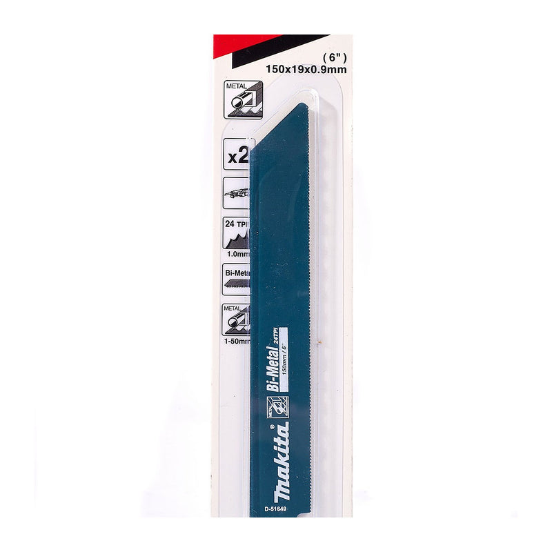 Vĩ 2 lưỡi cưa kiếm Bi-Metal Makita D-51649 dòng sản phẩm kinh tế, dùng cho kim loại số răng 24 TPI, chiều dài 150mm ( Cấp 2 sao )
