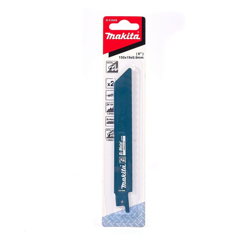 Vĩ 2 lưỡi cưa kiếm Bi-Metal Makita D-51649 dòng sản phẩm kinh tế, dùng cho kim loại số răng 24 TPI, chiều dài 150mm ( Cấp 2 sao )